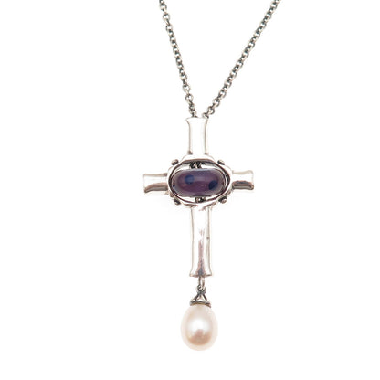 Trollbeads Sterling Silver Real Pearl & Murano Glass Cross Chain Necklace 36"