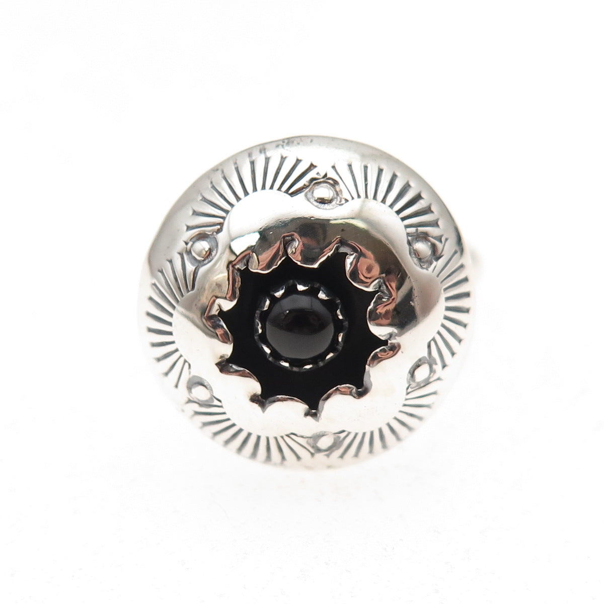 Old Pawn 925 Sterling Silver Vintage Black Onyx Snake Eye Shadow Box Ring Size 7