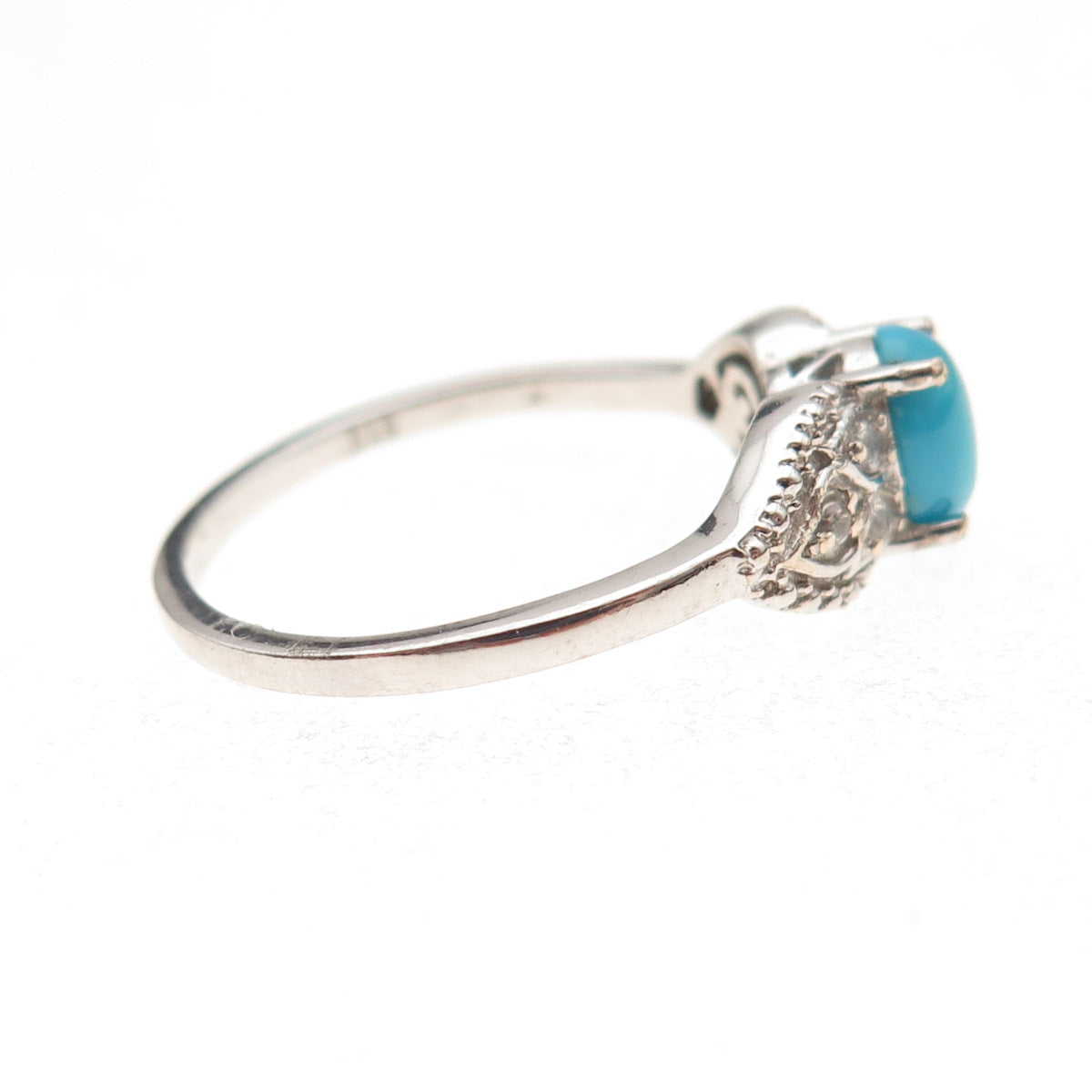 Chuck Clemency 925 Sterling Silver Real Turquoise & White Topaz Ring Size 8.25