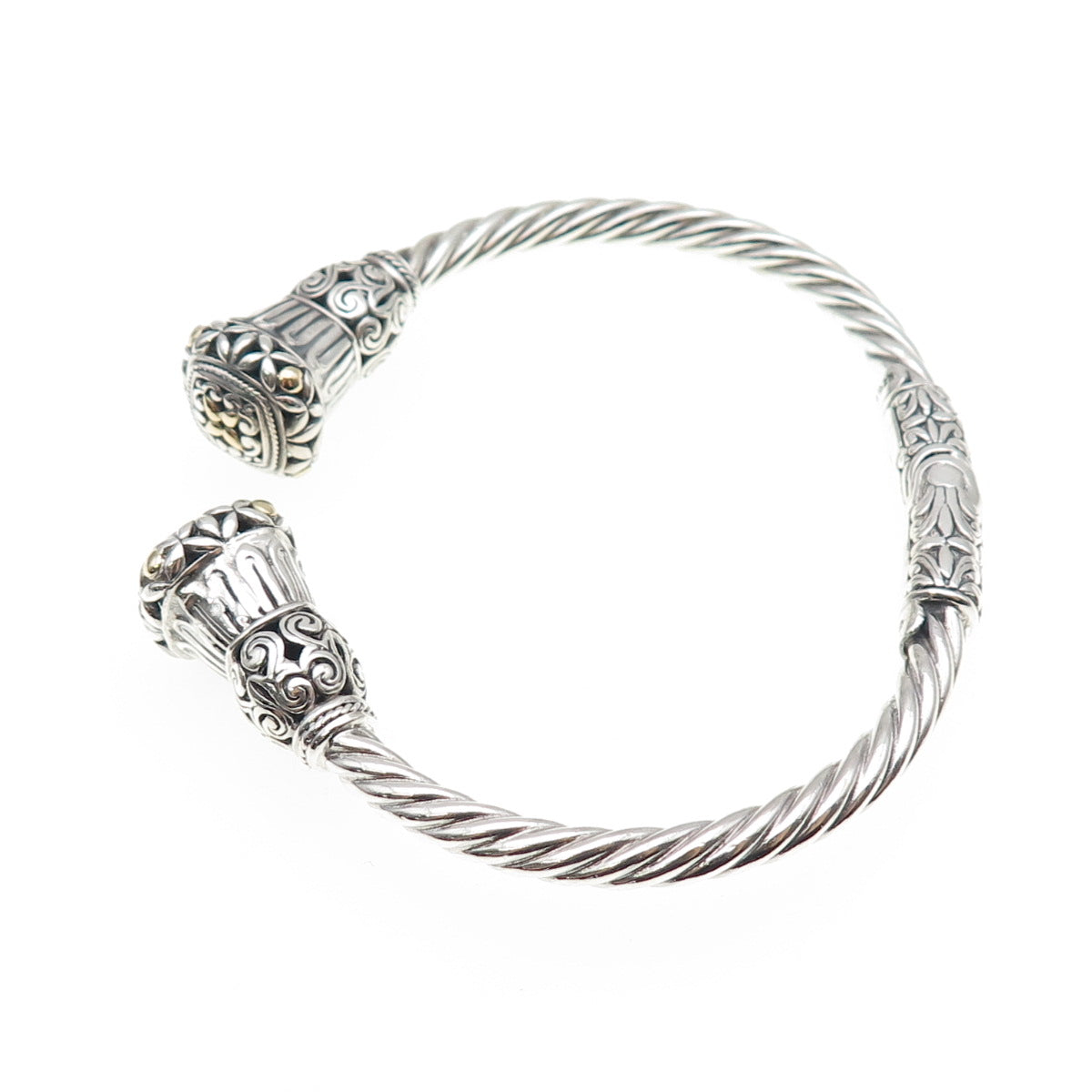 ANNIKA WITT 925 Sterling Silver 14K Gold Vintage Floral Cuff Bracelet 6.25"