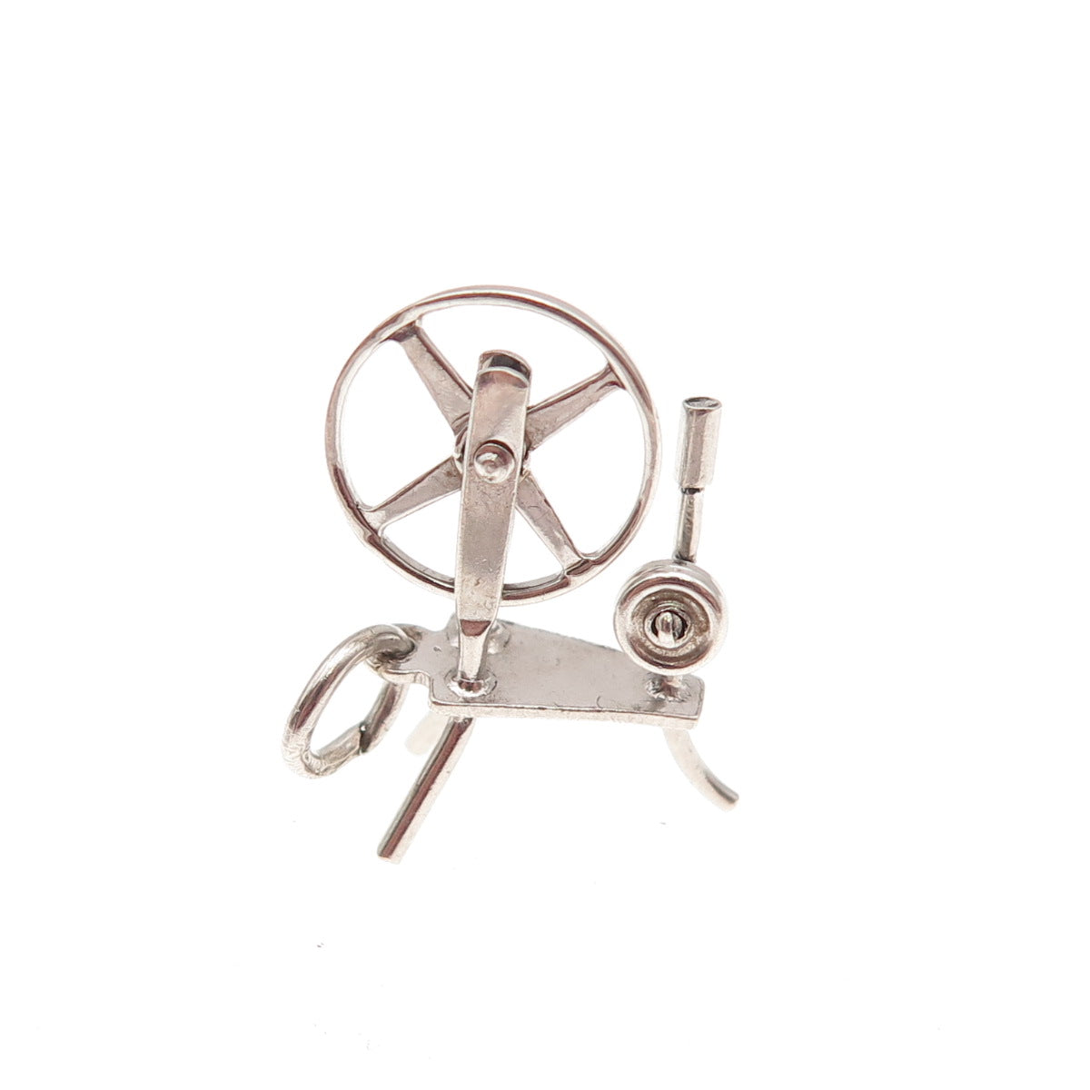 925 Sterling Silver Antique Art Deco Spinning Wheel Movable 3D Mini Pendant