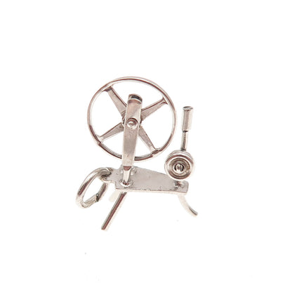 925 Sterling Silver Antique Art Deco Spinning Wheel Movable 3D Mini Pendant