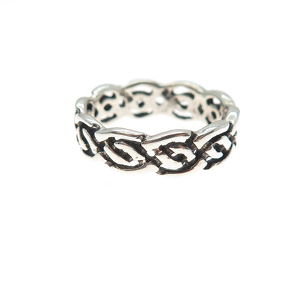 SEA GEMS 925 Sterling Silver Vintage Celtic Braided Oxidized Band Ring Size 5.25