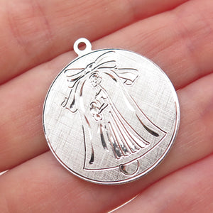 ANSON 925 Sterling Silver Vintage Engraved Bride Oxidized Charm Pendant