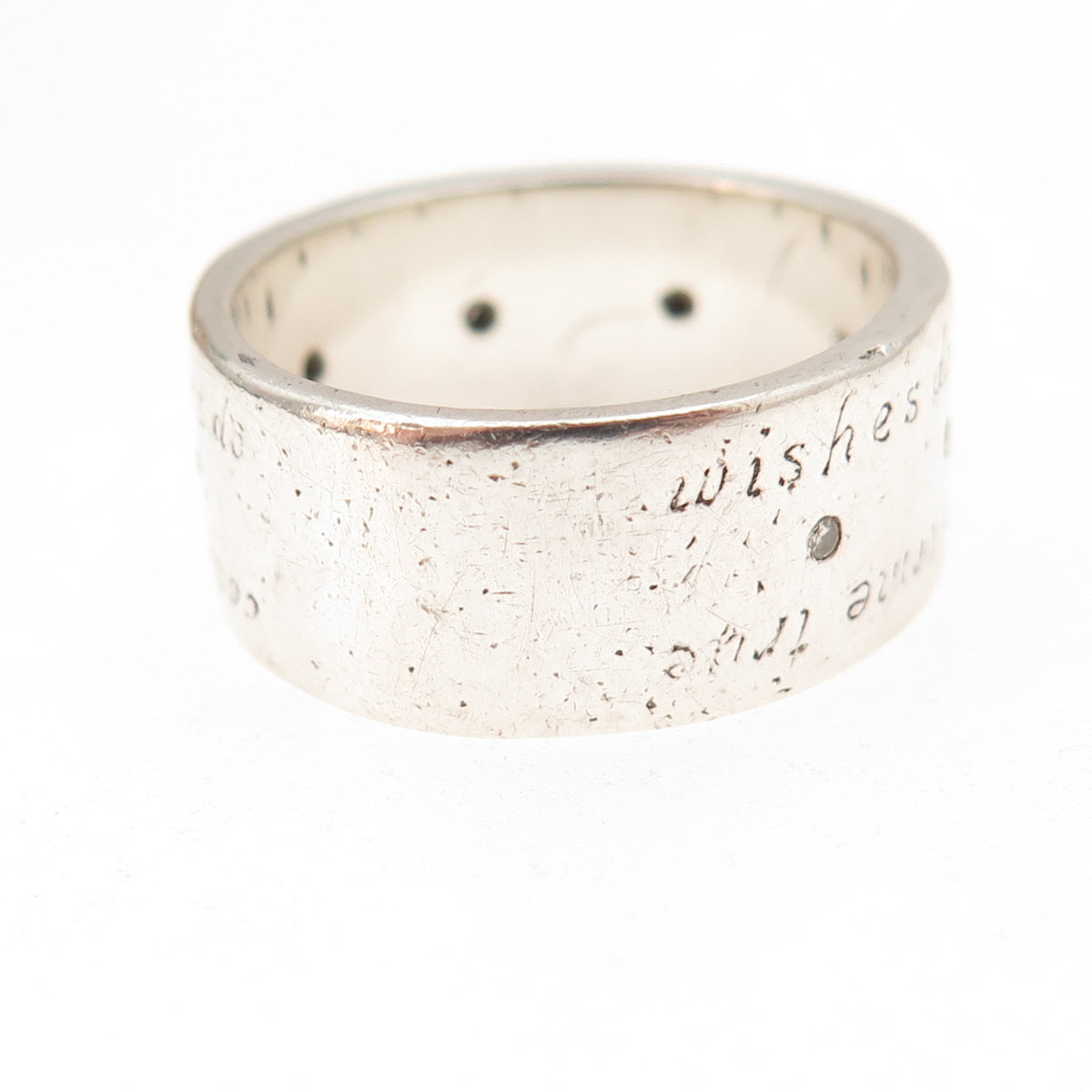 925 Sterling Silver Vintage Real Diamond Wishes Do Come True Band Ring Size 8.75