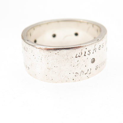 925 Sterling Silver Vintage Real Diamond Wishes Do Come True Band Ring Size 8.75
