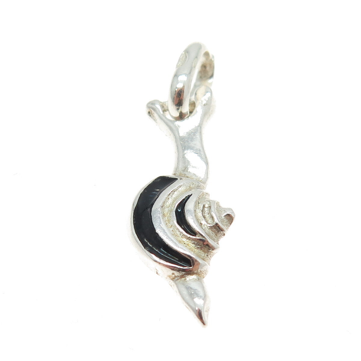 925 Sterling Silver Vintage Italy Black Enamel Snail Pendant