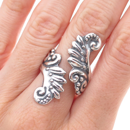 925 Sterling Silver Vintage Mexico Wings Oxidized Adjustable Ring Size 9