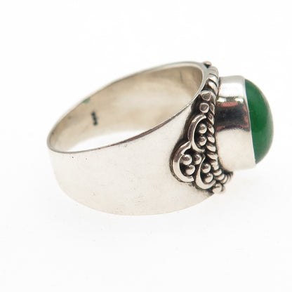 925 Sterling Silver Vintage Real Cabochon Jade Oxidized Ring Size 7.75