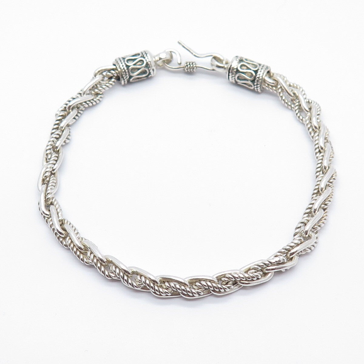925 Sterling Silver Vintage Twisted Cable Link Bracelet 8''