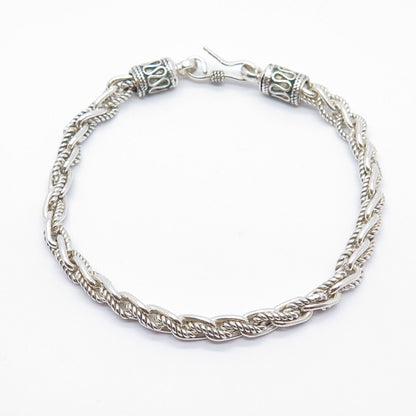 925 Sterling Silver Vintage Twisted Cable Link Bracelet 8''