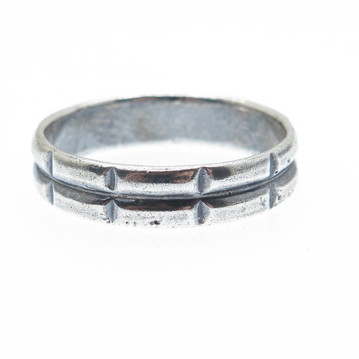 925 Sterling Silver Vintage 2-Row Bar Oxidized Band Ring Size 10.75