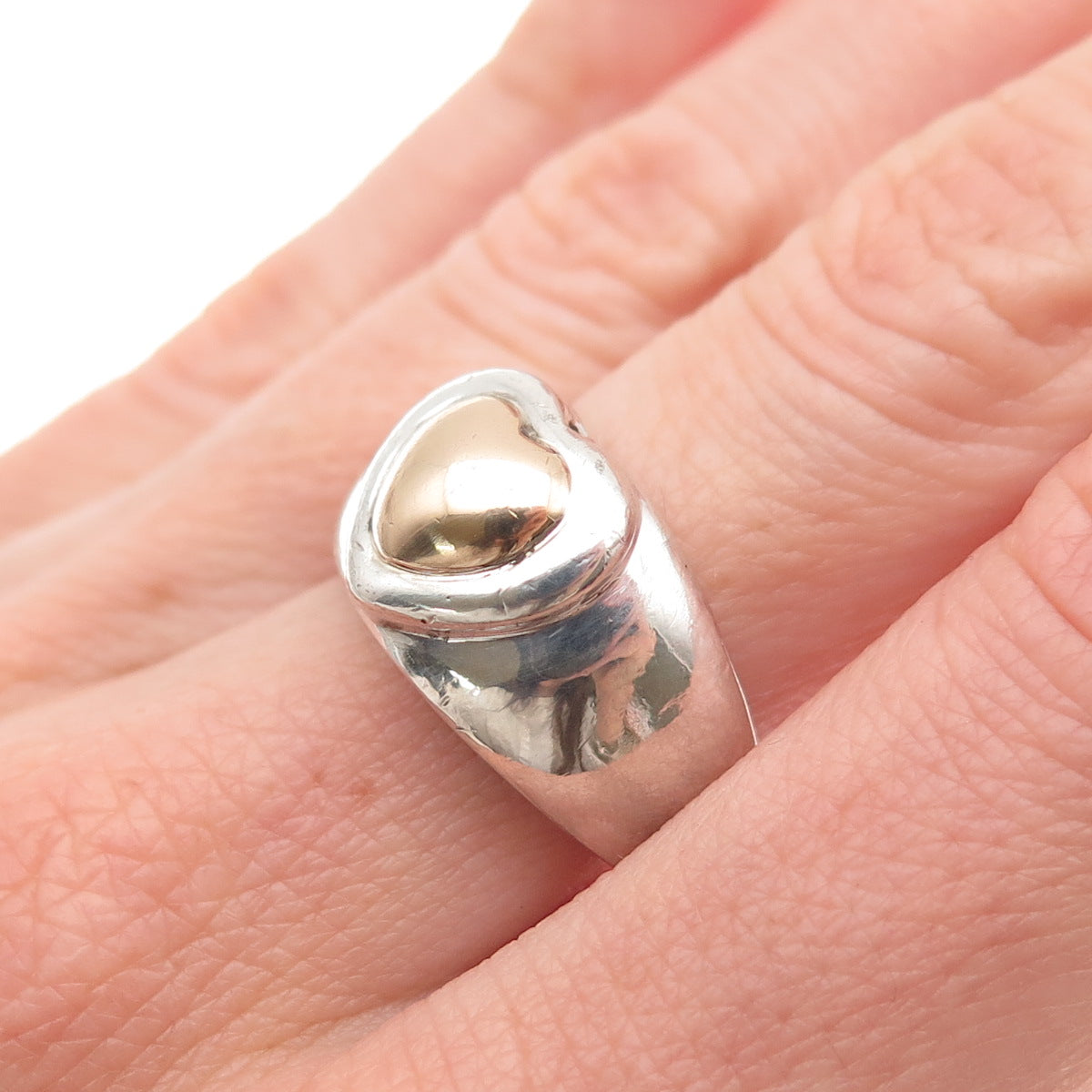 Ross Simons 925 Sterling Silver 14K Gold Vintage Heart Oxidized Ring Size 7
