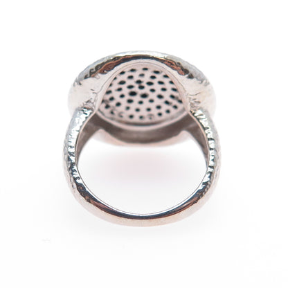 925 Sterling Silver Real Round-Cut Black Spinel Hammered Ring Size 6.25