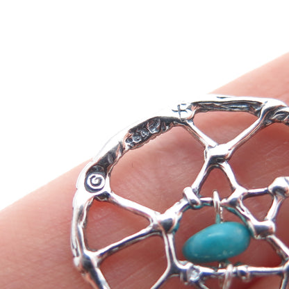 SHUBE Sterling Vintage Turquoise Dreamcatcher Feather Spring Ring Lock Pendant