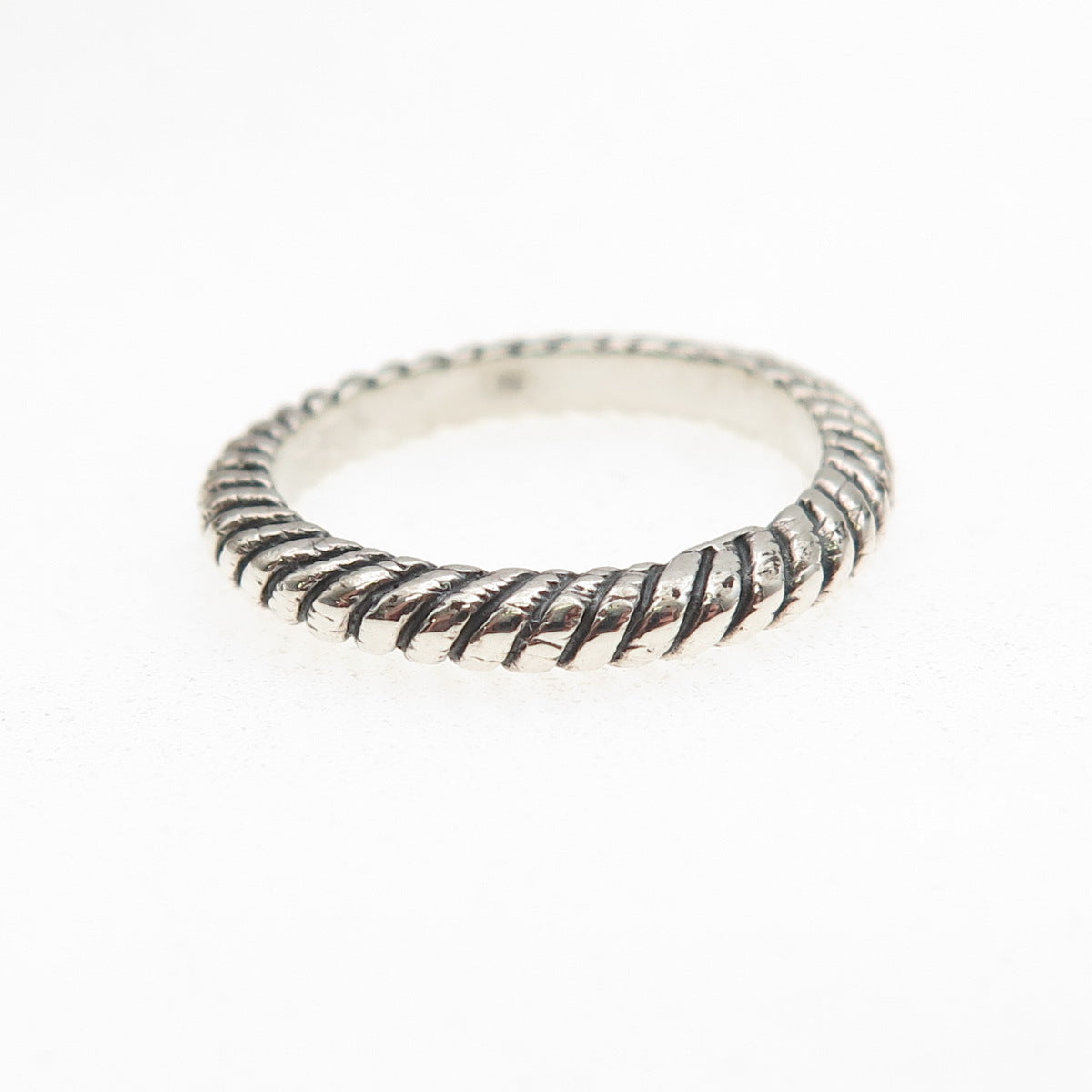925 Sterling Silver Vintage Ribbed Oxidized Band Ring Size 6.75