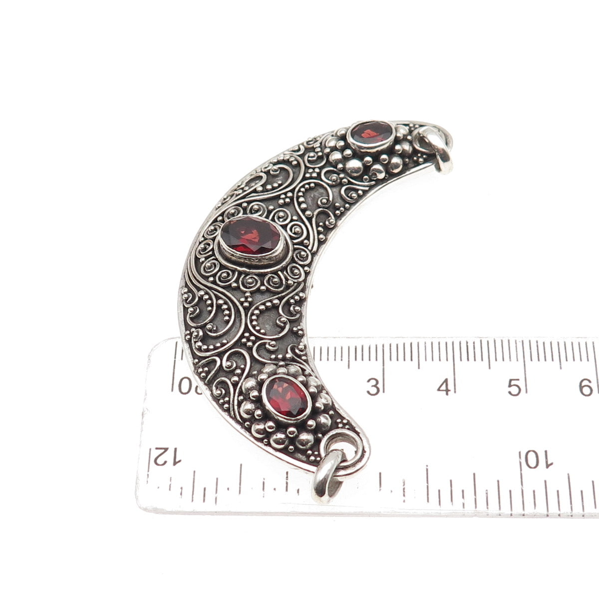 SUARTI BALI 925 Sterling Vintage Real Red Garnet Crescent Centerpiece Pendant