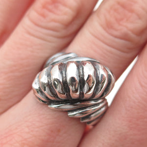 925 Sterling Silver Vintage Modernist Cocoon Oxidized Ring Size 7.75
