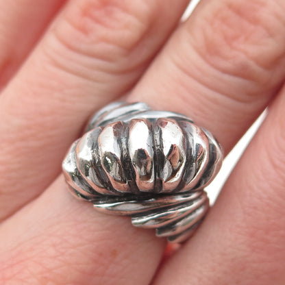 925 Sterling Silver Vintage Modernist Cocoon Oxidized Ring Size 7.75