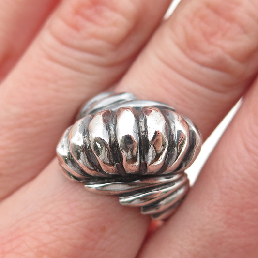 925 Sterling Silver Vintage Modernist Cocoon Oxidized Ring Size 7.75