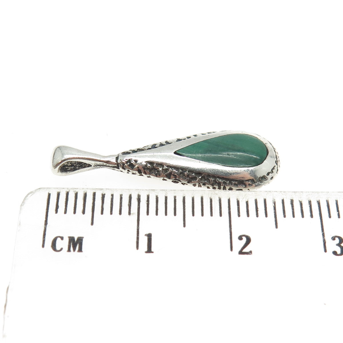 Old Pawn Sterling Silver Vintage Southwestern Malachite Teardrop Tribal Pendant