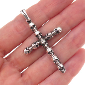 925 Sterling Silver Vintage Skull Cross Oxidized Pendant