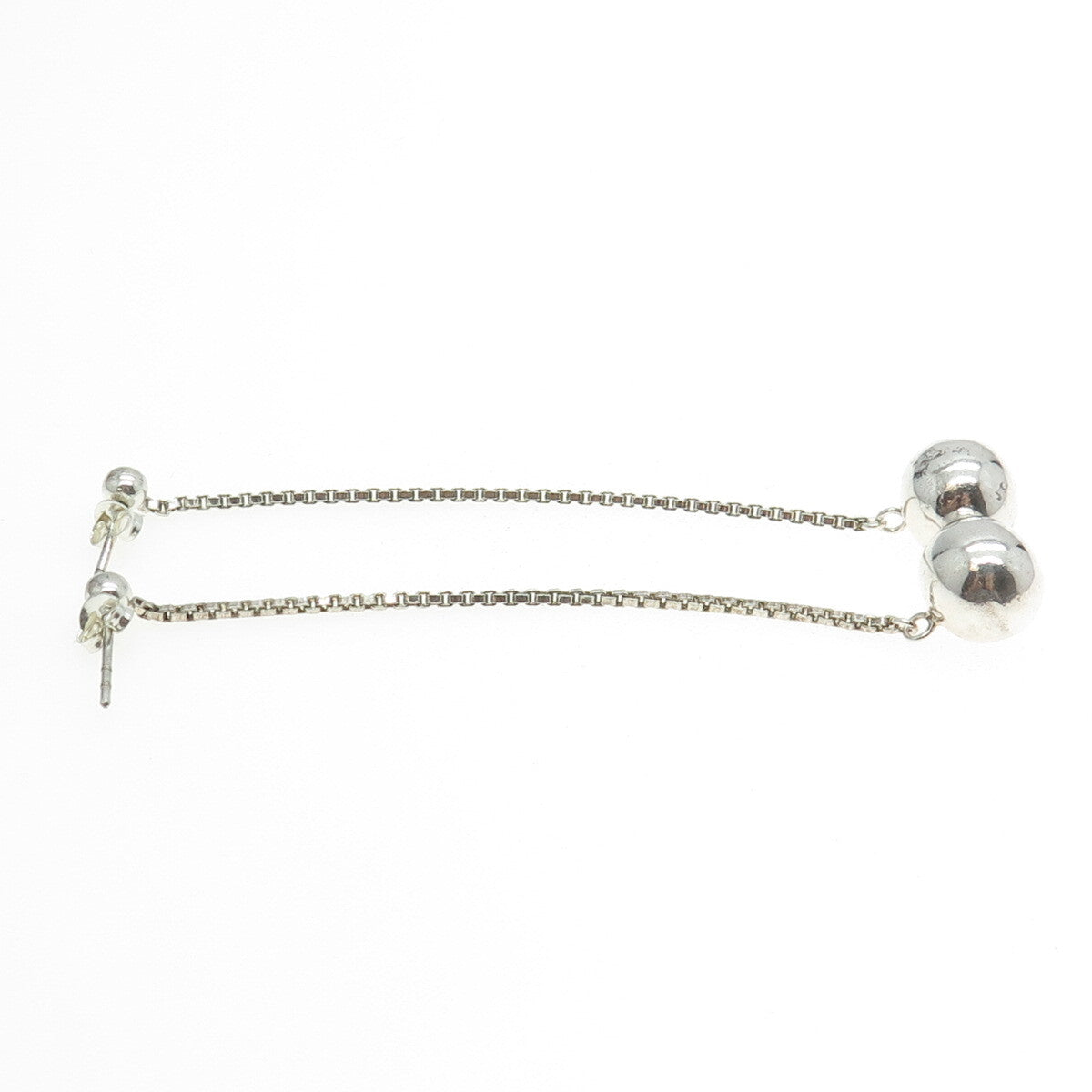 925 Sterling Silver Box Link Drop Ball Dangling Earrings