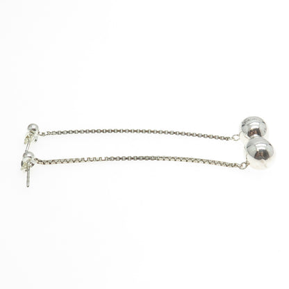 925 Sterling Silver Box Link Drop Ball Dangling Earrings