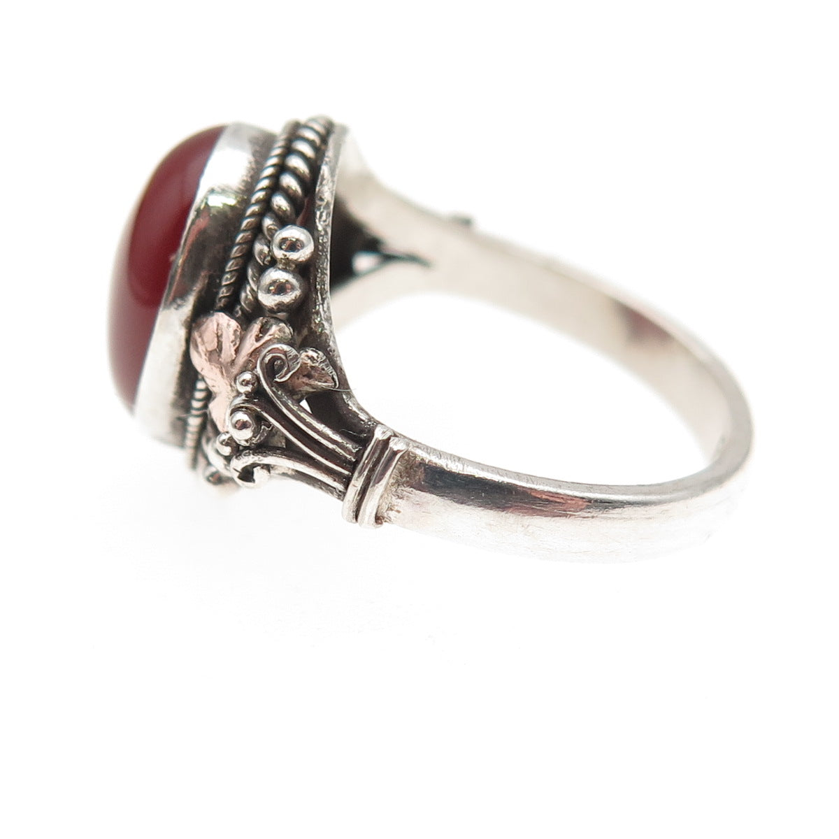 925 Sterling Silver 2-Tone Vintage Real Carnelian Oxidized Ring Size 6