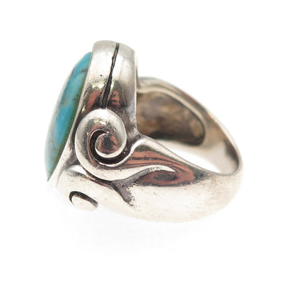 Barse 925 Sterling Silver Vintage Real Tyrone Turquoise Modernist Ring Size 6.25