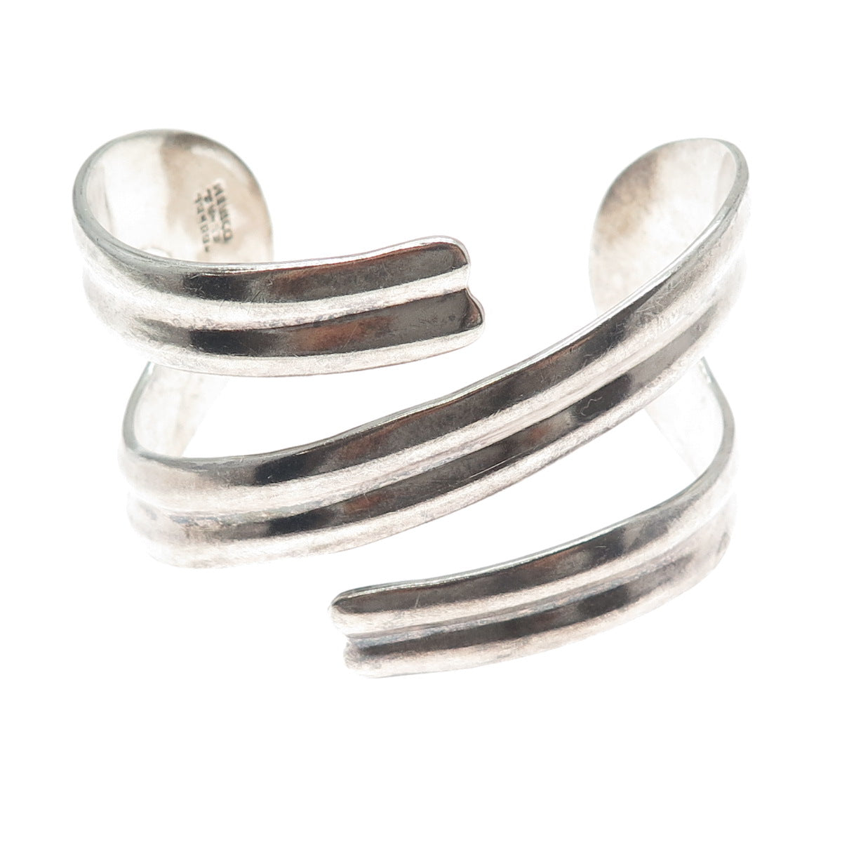 925 Sterling Silver Vintage Mexico Modernist Wavy Adjustable Bracelet 7.25"