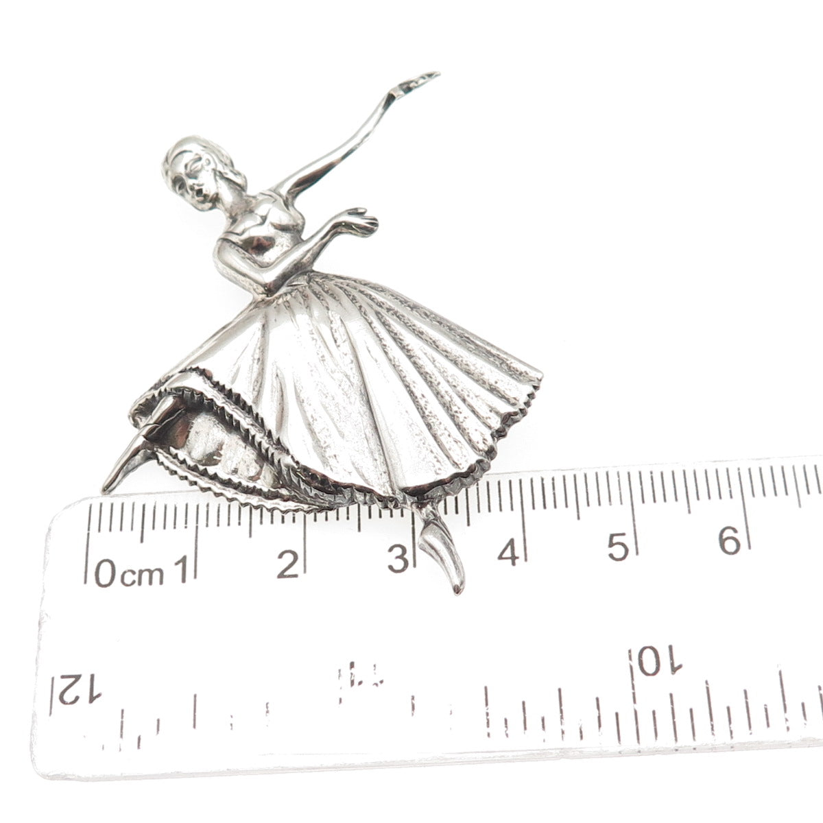 Lang 925 Sterling Silver Vintage Ballerina Repousse Oxidized Pin Brooch