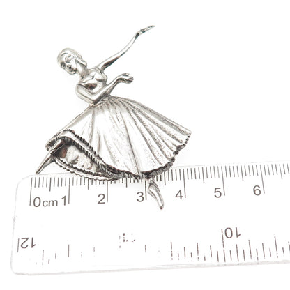 Lang 925 Sterling Silver Vintage Ballerina Repousse Oxidized Pin Brooch