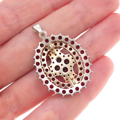 Granat Turnov 925 Sterling Gold Plated Vintage Czechia Bohemian Garnet Pendant