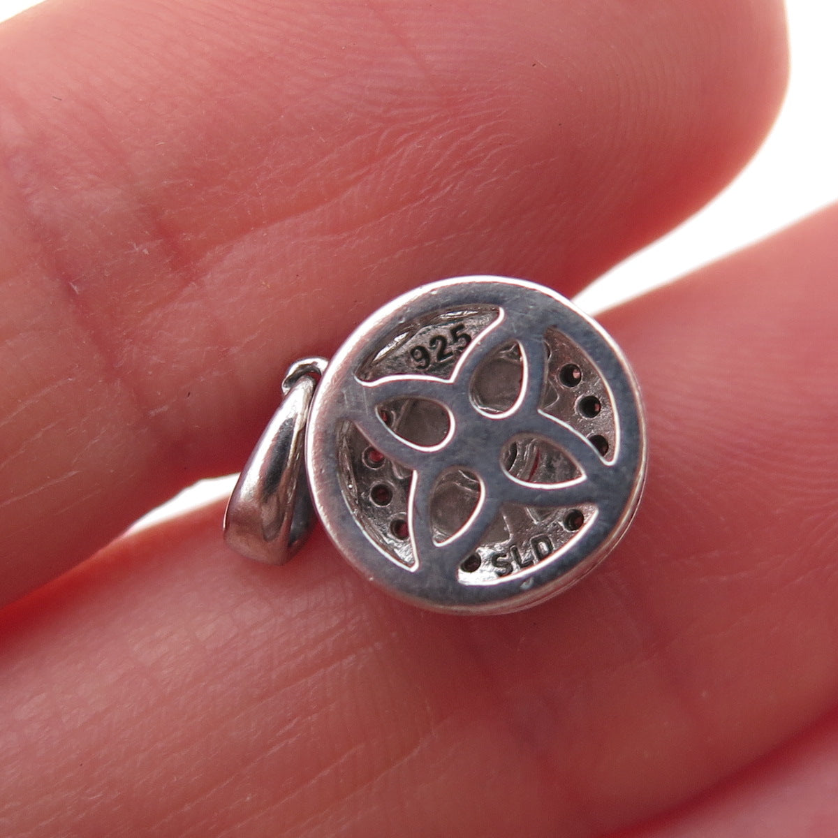 925 Sterling Silver Real Round-Cut Diamond Charm Pendant