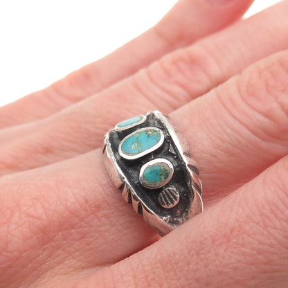 Old Pawn 925 Sterling Silver Vintage Southwestern Turquoise Tribal Ring Size 9.5