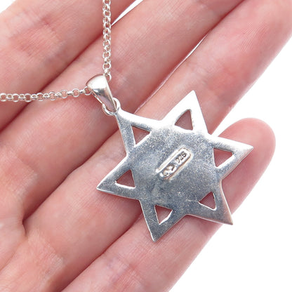 925 Sterling Silver Vintage Om Mantra Shatkona Rolo Chain Necklace 20"