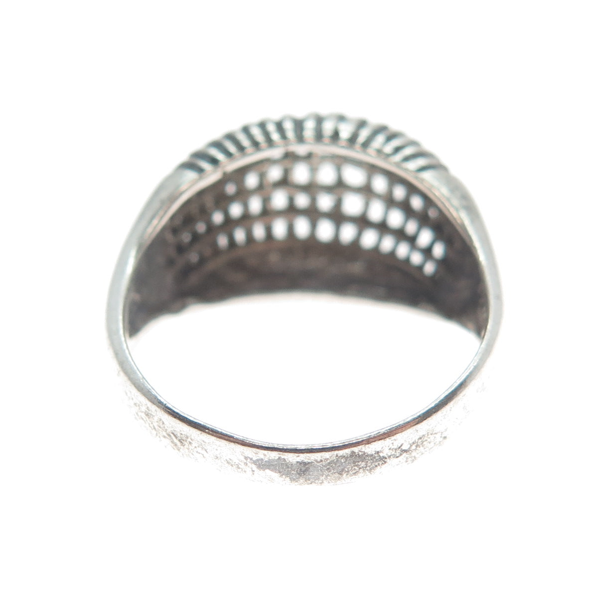 925 Sterling Silver Vintage UTC Cage Domed Oxidized Ring Size 8