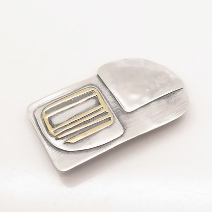 925 Sterling Silver 2-Tone Vintage Abstract Pin Brooch