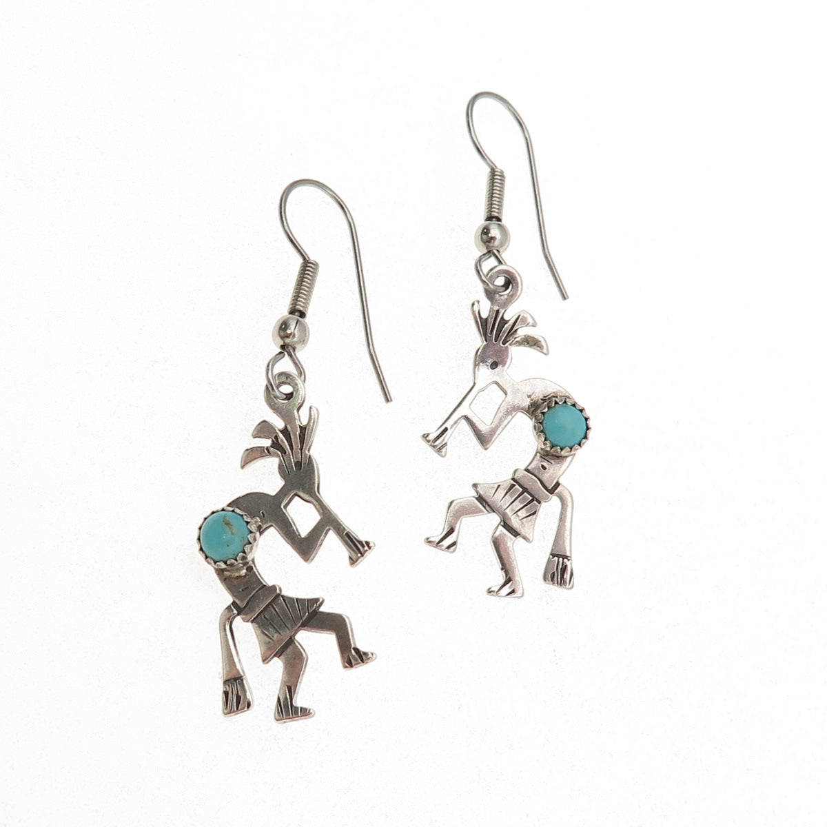 Abel Toledo Navajo Old Pawn Sterling Silver Vintage Turquoise Kokopelli Earrings