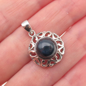 925 Sterling Silver Vintage J&T Real Sapphire Ornate Mini Charm Pendant