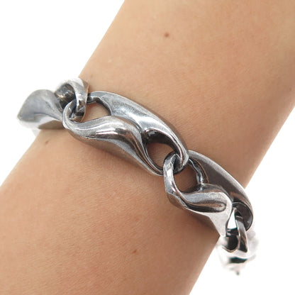 925 Sterling Silver Vintage Modernist Anchor Link Oxidized Bracelet 6.75"