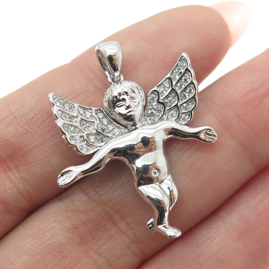 925 Sterling Silver Round-Cut C Z Cherub Pendant