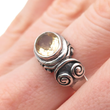 925 Sterling Silver Vintage Real Citrine Modernist Oxidized Ring Size 8