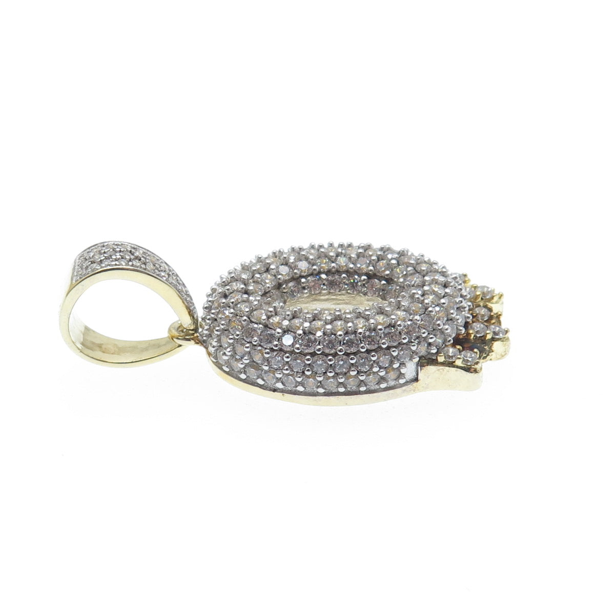 925 Sterling Silver Gold Plated Round-Cut Shaped C Z Letter O Sparkle Pendant