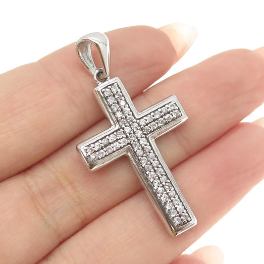 925 Sterling Silver Pave C Z Cross Pendant