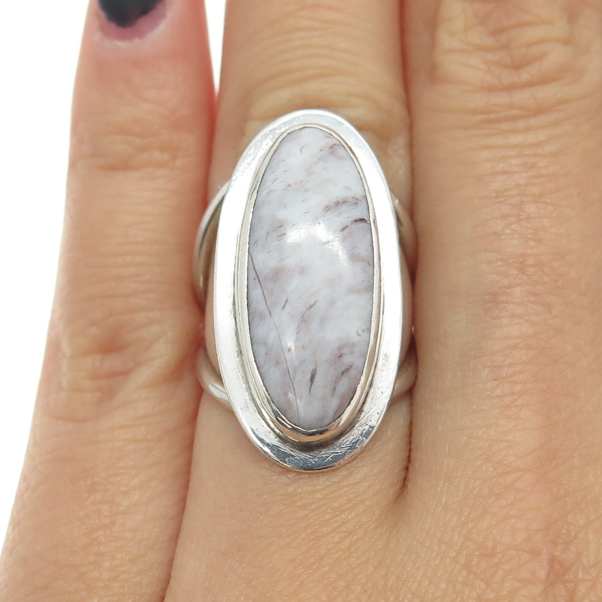 J. EBERHARD 925 Sterling Silver Vintage Real Lepidolite Southwestern Ring Size 5