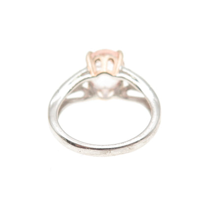 925 Sterling Silver Real Oval-Cut Morganite Floral Ring Size 6