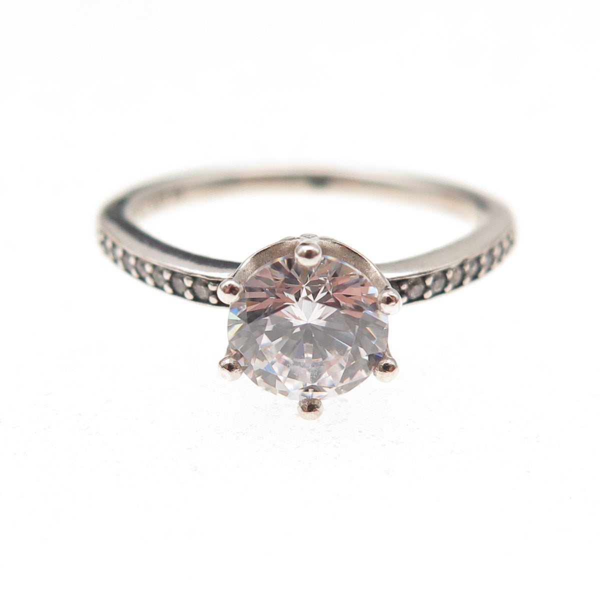 Pandora 925 Sterling Silver Round-Cut C Z Engagement Ring Size 6