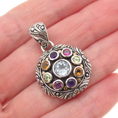 925 Sterling 18K Gold Vintage Real Topaz Pink Amethyst Citrine & Peridot Pendant